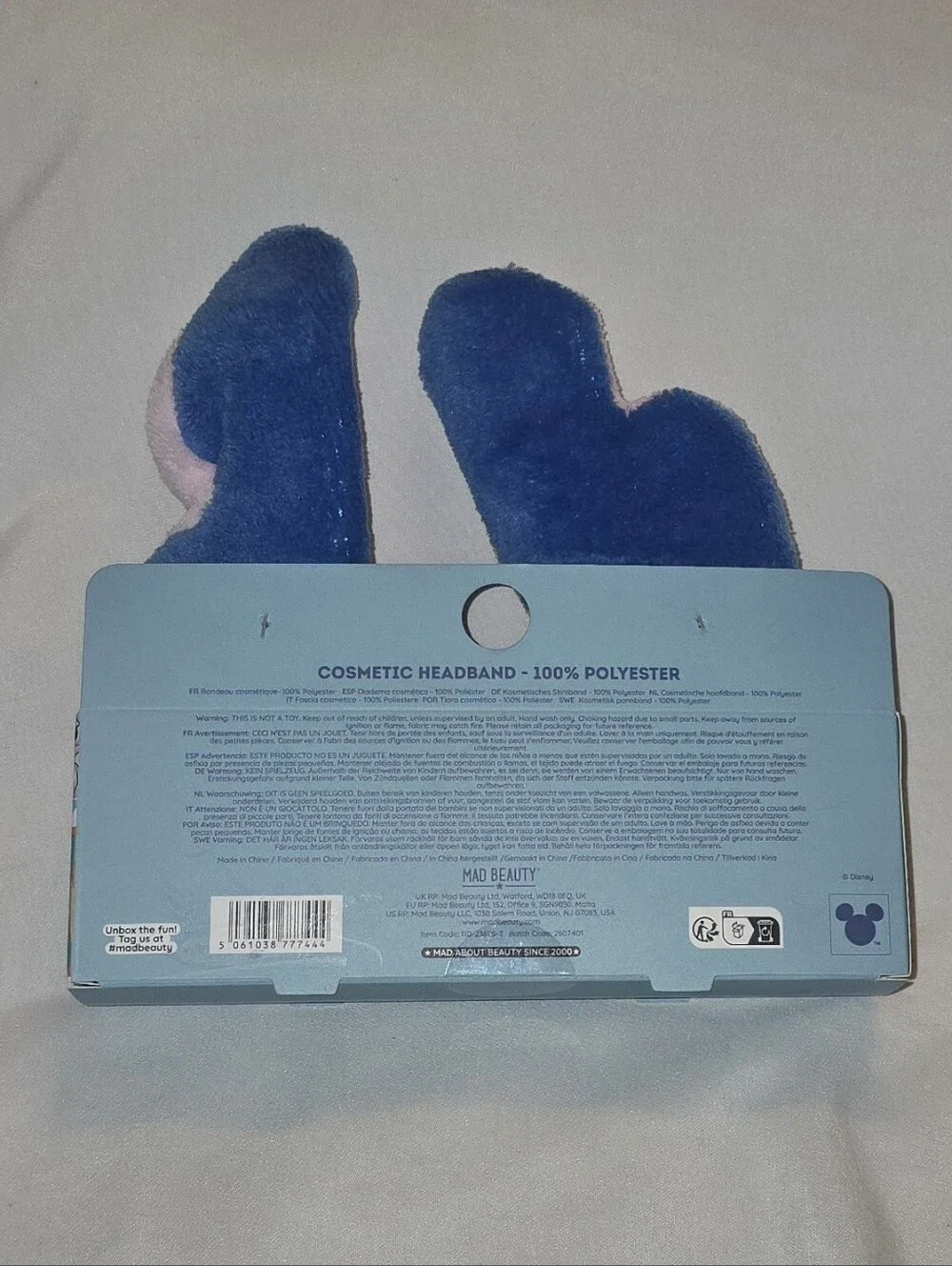 Disney Stitch Cosmetic Headband Mad Beauty Blue & Pink 100% Polyester Plush Fun